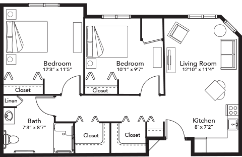 Floor Plan Assisted Living Two Bedroom E